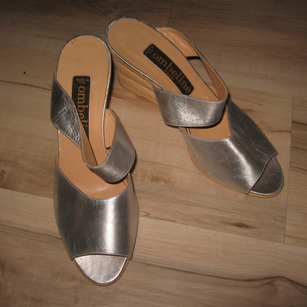 Ombeline Wedge Mules - Silver - 39 1/2